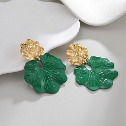 Темно-Зеленый 304 из нержавеющей стали болтаться серьги, лист, золотые, темно-зеленый, 64.5x45 мм