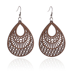 Teardrop Серьги-подвески из дерева и железа, цвет шоколада, платина, слеза, 50x66 мм