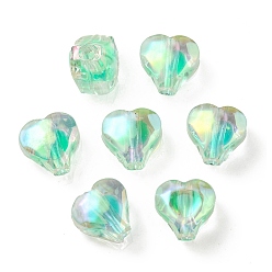 Spring Green UV Plating Rainbow Iridescent Acrylic Beads, Two Tone Bead in Bead, Heart, Spring Green, 11x11.5x8mm, Hole: 3mm
