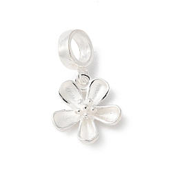 Серебро 925 европейские подвески-шармы в виде цветка из стерлингового серебра, Подвески с большими отверстиями, серебряные, 21 мм, отверстие : 4.7 мм
