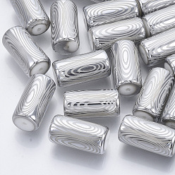 Silver Electroplate Glass Beads, Column with Circle Pattern, Silver, 20x10mm, Hole: 1.2mm, about 50pcs/bag