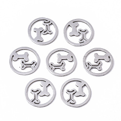 Stainless Steel Color 201 Stainless Steel Charms, Laser Cut, Ring with Dog Bone, Stainless Steel Color, 12x1mm