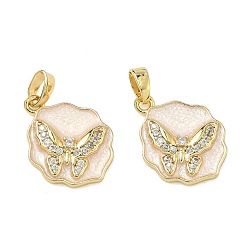 Фора Латунные микропаве прозрачные подвески с фианитом, подвески с эмалевыми бабочками, стойки покрытие, долговечный, реальный 18 k позолоченный, оранжевые, 18.5x14x3 мм, отверстие : 5x2 мм