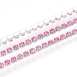 Бледно-Розовый Железо горный хрусталь чашка цепи, с катушкой, серебряные, розовый жемчуг, 2x2x2 мм, около 30.00 футов (9.14 м) / рулон