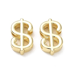 Real 18K Gold Plated Brass Slider Charms, Dollar Sign, Cadmium Free & Lead Free, Rack Plating, Long-Lasting Plated, Real 18K Gold Plated, 26x15.5x7mm, Hole: 17.5x3.5mm