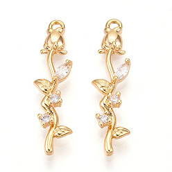 Настоящее золото 18K Латунные микро проложить кубического циркония подвески, , реальный 18 k позолоченный, 27x7x3 мм, отверстие : 1.4 мм