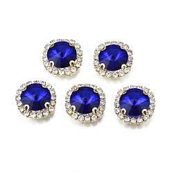 Sapphire Sew on Rhinestone, Transparent Glass Rhinestone, with Brass Prong Settings, Faceted, Square, Sapphire, 17x17x8mm, Hole: 1mm