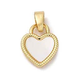 Настоящее золото 18K Подвески в форме сердца из натуральной белой ракушки из латуни, стойки покрытие, долговечный, без кадмия и без свинца, реальный 18 k позолоченный, 12x10x2 мм, отверстие : 5x2.5 мм