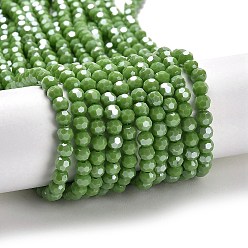 Green Yellow Electroplate Opaque Glass Beads Strands, Faceted(32 Facets), Pearl Luster Plated, Round, Green Yellow, 4mm, Hole: 0.7mm, about 88~95pcs/strand, 12.99~14.06 inch(33~35.7cm)