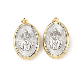 Настоящее золото 18K Латунные религиозные подвески, овал с Хосе Грегорио Эрнандесом, стойки покрытие, долговечный, без свинца и без кадмия, с целью перехода в кольце, реальный 18 k позолоченный, 30x19.5x9 мм, отверстие : 4x3.5 мм