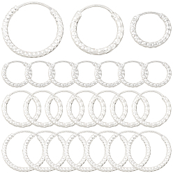 Посеребрённый 24шт. 3 стили латунные текстурированные серьги-кольца, круглые кольца, без свинца и без кадмия, 925 серебро покрытием, 12~18x2 мм, 8 шт / стиль