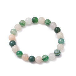 Смешанные камни Браслеты из круглых бусин из натурального полосатого агата/полосчатого агата и розового авантюрина, внутренний диаметр: 2-3/8 дюйм (6 см), бусина : 8 mm