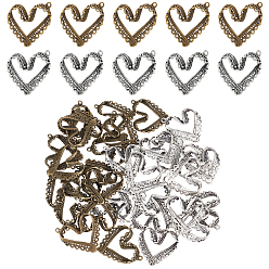 (52) Непрозрачная лаванда 40 шт 2 цвета подвески из цинкового сплава в тибетском стиле, полый, без кадмия и без свинца, сердце, античная бронза и старинное серебро, 34.5x31x4.5 мм, отверстие : 2 мм, 20 шт / цвет