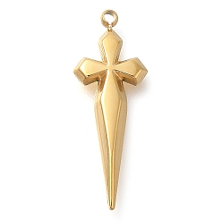 Настоящее золото 14K 304 подвески из нержавеющей стали, крест очарование, реальный 14 k позолоченный, 21.5x8x2 мм, отверстие : 1.2 мм