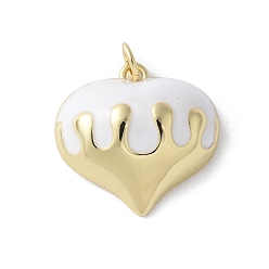 Белый Латунь эмаль подвески, с целью перехода в кольце, без кадмия и без свинца, сердце прелести, реальный 16 k позолоченный, белые, 19.5x20x8 мм, отверстие : 3 мм