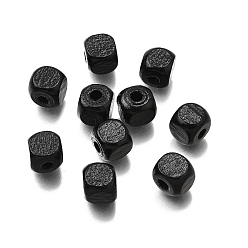 Черный Спрей окрашены деревянные бусины, квадратный, чёрные, 8x8x8 мм, отверстие : 2.5~3 мм