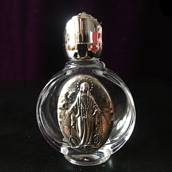 Antique Silver Glass Holy Water Bottle with Zinc Alloy Cap, Religion Portable Refillable Container, Antique Silver, 6.7x4.4cm