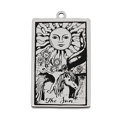 Stainless Steel Color 201 Stainless Steel Pendants, Laser Engraved Pattern, Tarot Card Pendants, The Sun XIX, 40x24x1mm, Hole: 2mm