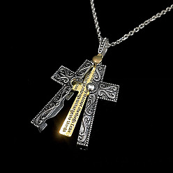 Plata Antigua & Oro Antiguo Collares con colgante de cruz abatible de aleación religiosa para hombre, plata antigua y oro antiguo, 23.62 pulgada (60 cm)