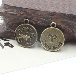 Овен Подвески в тибетском стиле , плоские круглые с двенадцати созвездий, античная бронза, Овен, 19 мм