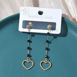 Сердце 304 из нержавеющей стали стекла кисточкой серьги стержня, ионное покрытие (ip), реальный 18 k позолоченный, сердце, 55x13.5 мм