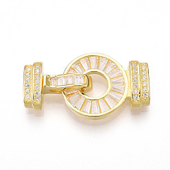 Настоящее золото 16K 925 Складчатые застежки из стерлингового серебра с микропаве из прозрачного кубического циркония, с печатью s925, реальный 16 k позолоченный, 25x14x6 мм, застежки: 14x10x6 мм, отверстие : 0.8 мм, ring: 18x14x4.5, отверстие : 0.8 мм