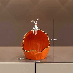 Orange Red Ceramic Rabbit Key Storage Ornaments, Home Desktop Decorations, Orange Red, 155x215mm