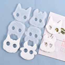 White Animal Self Defense Keychain Silicone Molds, Resin Casting Molds, For UV Resin, Epoxy Resin Jewelry Making, Owl, Cow, Donkey & Fox, White, 235x220x7mm