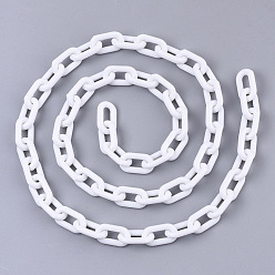 White Opaque Acrylic Cable Chains, Oval, White, 13x8x2mm, 19.68 inch(50cm)/strand