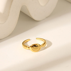 Настоящее золото 18K 304 открытые кольца-манжеты из нержавеющей стали для женщин, улыбающееся лицо, регулируемый, реальный 18 k позолоченный, 7.3 мм, внутренний диаметр: 17.8 мм