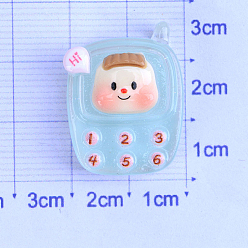 Светло-Голубой Светящиеся кабошоны сотового телефона из прозрачной смолы, светится в темноте, миниатюрные украшения, Небесно-голубой, 21.5x28 мм