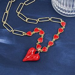 Настоящее золото 18K Ожерелья с подвеской в виде сердца из латуни и красной эмали для женщин, без кадмия и без свинца, долговечный, стойки покрытие, реальный 18 k позолоченный, 17.87 дюйм (45.4 см)