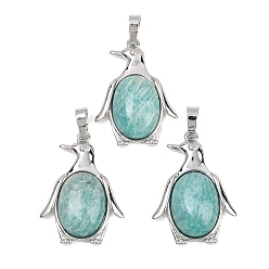 Пингвин Природные подвески амазонит, латунные драгоценные камни, амулеты в виде животных, стойки покрытие, долговечный, платина, прелести пингвина, 32x23.5x8 мм, отверстие : 8x5 мм