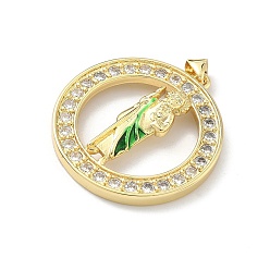 Настоящее золото 18K Латунные микро проложить кубического циркония подвески, круглая с амулетами святого Иуды, с эмалью, долговечный, стойки покрытие, без свинца и без кадмия, реальный 18 k позолоченный, 33x30.5x4.5 мм, отверстие : 4.5x3.5 мм