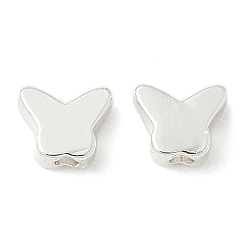 Бабочка Латунные бусины, стойки покрытие, долговечный, серебряные, бабочка, 4.5x6x2.5 мм, отверстие : 1.2 мм