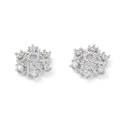 Платинированный Покрытие стойки латунный кубический цирконий колпачок из бисера, без кадмия, без никеля и без свинца, 6 - лепесток цветка, Реальная платина, 10x9x3 мм, отверстие : 1.4 мм