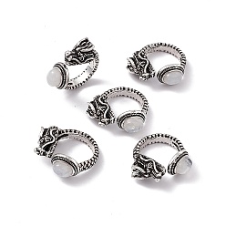 Rainbow Moonstone Кольца-манжеты с головой дракона из натурального радужного лунного камня, старинные серебряные латунные открытые кольца для женщин, 5 мм, внутренний диаметр: американский размер 8 1/4 (18.3 мм)