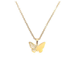 Золотой 304 Подвеска-бабочка из нержавеющей стали с филигранным узором для женщин, золотые, 17.72 дюйм (45 см)