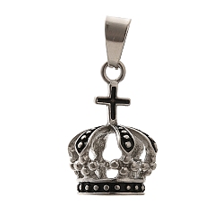 Нержавеющая Сталь Цвет 304 нержавеющей стальной эмали подвески, корона с крестиком, цвет нержавеющей стали, 26x17.5 мм, отверстие : 9x5 мм