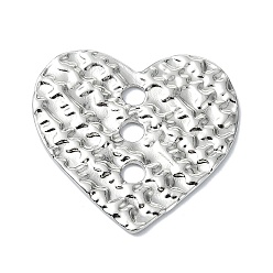Platinum Rack Plating Alloy Links, Textured Heart Connector Charms, Platinum, 28x29x1mm, Hole: 2.5mm