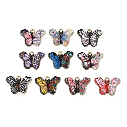 (52) Непрозрачная лаванда Подвески из эмали и сплава, подвески с напечатанными бабочками, золотые, разноцветные, 16x22x1.5 мм, отверстие : 1.8 мм