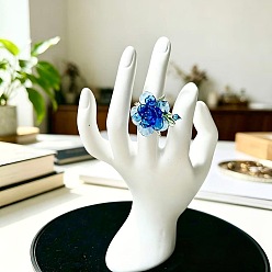 Королевский синий Ручной работы кольца пальца бусины, цветок, широкая полоса кольца, королевский синий, 17 мм