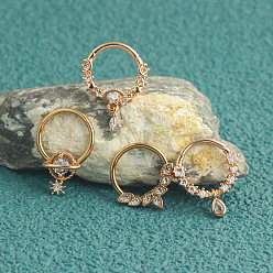 Розовое Золото 4 шт. 4 стили 316l хирургические кольца для носа из нержавеющей стали с прозрачным кубическим цирконием, планета слезинка цветок, розовое золото , внутренний диаметр: 10 мм, штифты : 1.2 мм, 1 шт / стиль