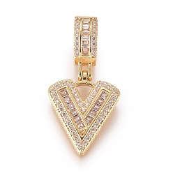 Letter V Латунные микро проложить кубического циркония подвески, буквы, прозрачные, золотые, letter.v, 19.5x16.5x3.5 мм, отверстие : 6.5x9 мм