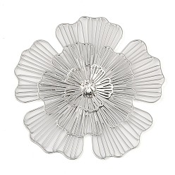 Платина Латунные кобошоны, со стразами, цветок, платина, 36x36.8x4 мм