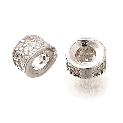 Платинированный 925 бусины из стерлингового серебра с микропаве, прозрачные бусины из кубического циркония, плоско-круглые, Реальная платина, 5x4 мм, отверстие : 2.5 мм