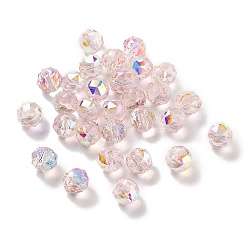 Pink Гальванические круглые стеклянные бусины, с покрытием AB цвета, граненые, розовые, 8 мм, отверстие : 1.4 мм