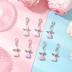 (52) Непрозрачная лаванда Подвеска в виде ангела из акрила и АБС-пластика с имитацией жемчуга, с цинковым сплавом застежками омаров коготь, разноцветные, 35 мм