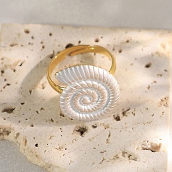 Золотой 304 регулируемые кольца из нержавеющей стали с эмалью для женщин, форма раковины, золотые, 21.5x17 мм, внутренний диаметр: 17.4 мм