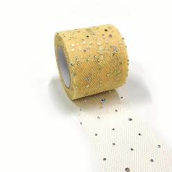 Pale Goldenrod Glitter Sequin Deco Mesh Ribbons, Tulle Fabric, Tulle Roll Spool Fabric For Skirt Making, Pale Goldenrod, 2 inch(5cm), about 25yards/roll(22.86m/roll)